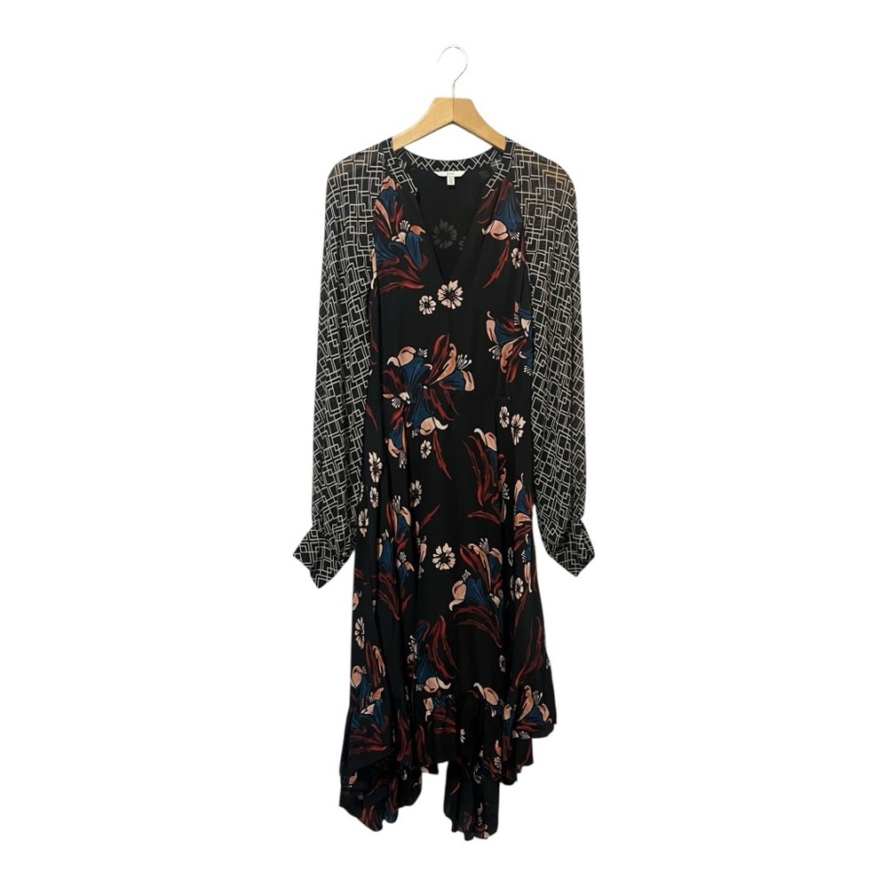 New Joie Morley Maxi Dress 100% Silk Boho Size 10 Caviar Mixed Media - Picture 3 of 7